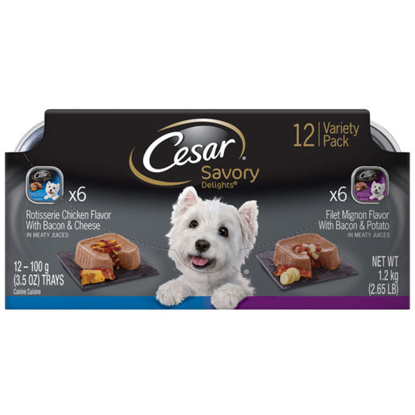 Cesar Loaf & Topper in Sauce Adult Wet Dog Food Variety Pack (Rotisserie Chicken, Filet Mignon) 3.5oz. (Case of 24) 2 case minimum