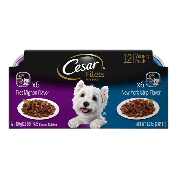 Cesar Filets in Gravy Adult Wet Dog Food Variety Pack (Filet Mignon, New York Strip) 42.3oz. (Case of 12) 2 case minimum