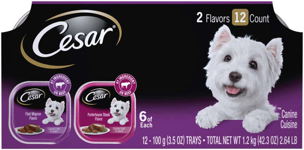 Cesar Classic Loaf in Sauce Adult Wet Dog Food Variety Pack (Filet Mignon, Porterhouse Steak) 42.3oz. (Case of 24) 2 case minimum