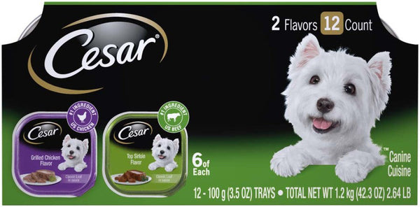 Cesar Classic Loaf in Sauce Adult Wet Dog Food Variety Pack (Grilled Chicken, Top Serloin) 42.3oz. (Case of 24) 2 case minimum