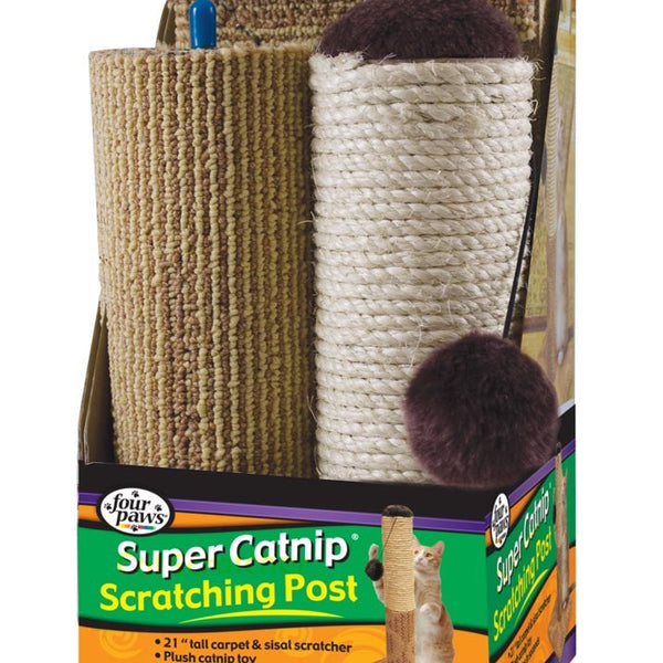 Four Paws Super Catnip Cat Scratching Post, Sisal and Carpet Scratching Post Brown 1ea/21 in Tall