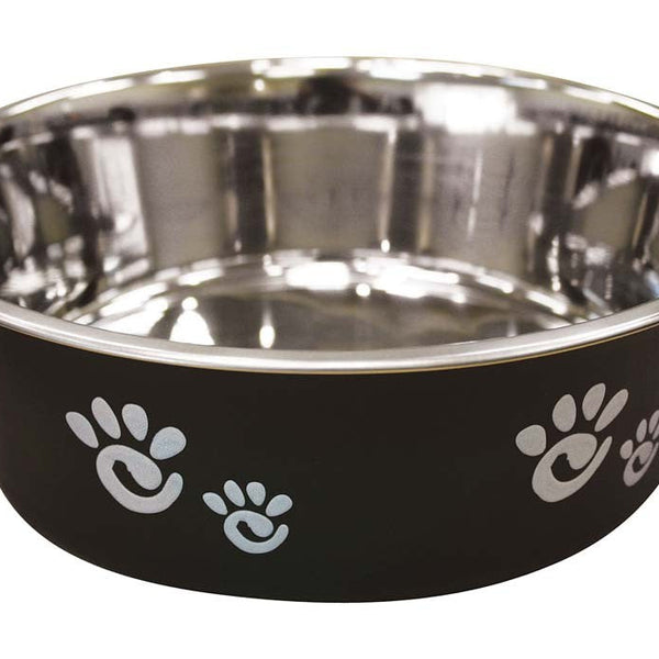 Spot Barcelona Stainless Steel Paw Print Dog Bowl Licorice, 1ea/64 oz