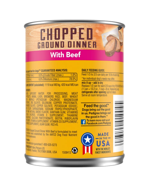 Pedigree Chopped Ground Dinner Adult Wet Dog Food Beef 13.2oz. (Case of 12)