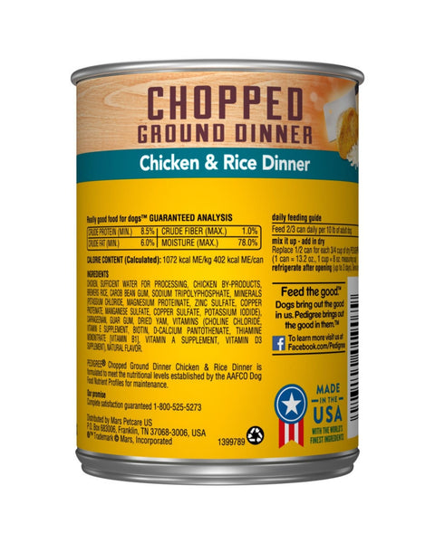 Pedigree Chopped Ground Dinner Adult Wet Dog Food Chicken & Rice 13.2oz. (Case of 12)