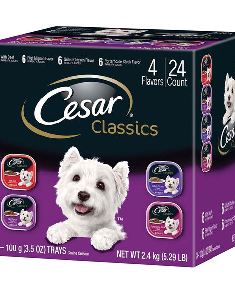 Cesar Classic Loaf in Sauce Adult Wet Dog Food Variety Pack (Beef, Filet Mignon, Grilled Chicken, Poterhouse Steak) 84.66oz. (Case of 24)