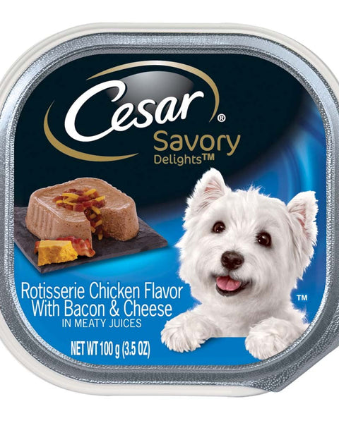 Cesar Loaf & Topper in Sauce Adult Wet Dog Food Rotisserie Chicken w/Bacon & Cheese 3.5oz. (Case of 24)