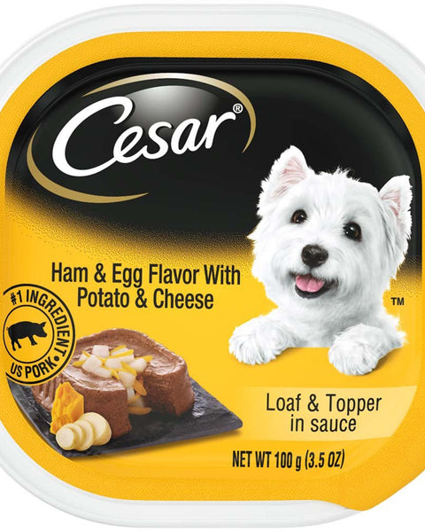 Cesar Loaf & Topper in Sauce Adult Wet Dog Food Ham & Egg w/Potato & Cheese 3.5oz. (Case of 24)