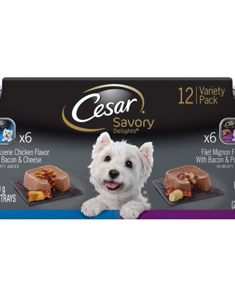 Cesar Loaf & Topper in Sauce Adult Wet Dog Food Variety Pack (Rotisserie Chicken, Filet Mignon) 3.5oz. (Case of 24)  2 case minimum