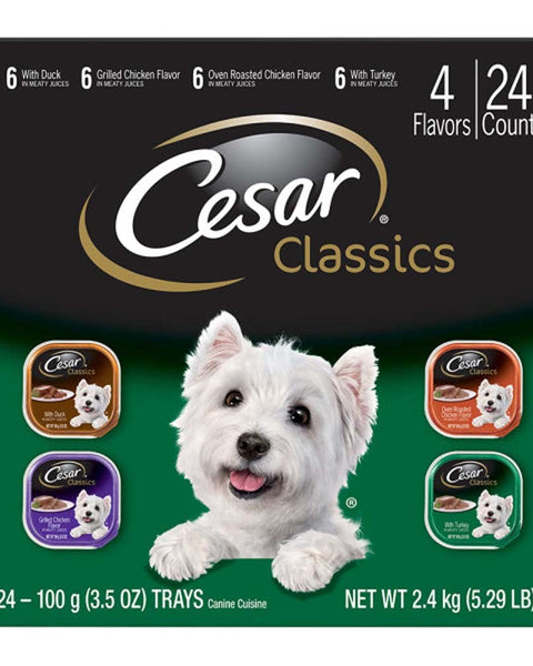 Cesar Classic Loaf in Sauce Adult Wet Dog Food Variety Pack (Duck, Chicken, Turkey) 84.66oz. (Case of 24)