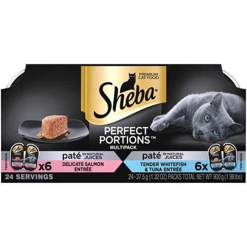 Sheba Perfect Portions Pate Wet Cat Food Variety Pack (Delicate Salmon, Tender Whitefish & Tuna) 2ea/2.6 oz, 12 pk