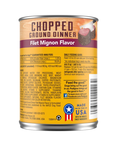 Pedigree Chopped Ground Dinner Adult Wet Dog Food Filet Mignon 13.2oz. (Case of 12)