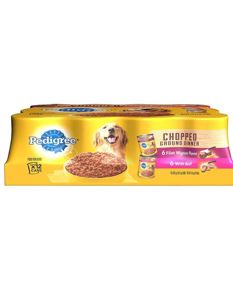 Pedigree Chopped Ground Dinner Adult Wet Dog Food Variety Pack (Filet Mignon, Beef) 13.2oz. (Case of 12)