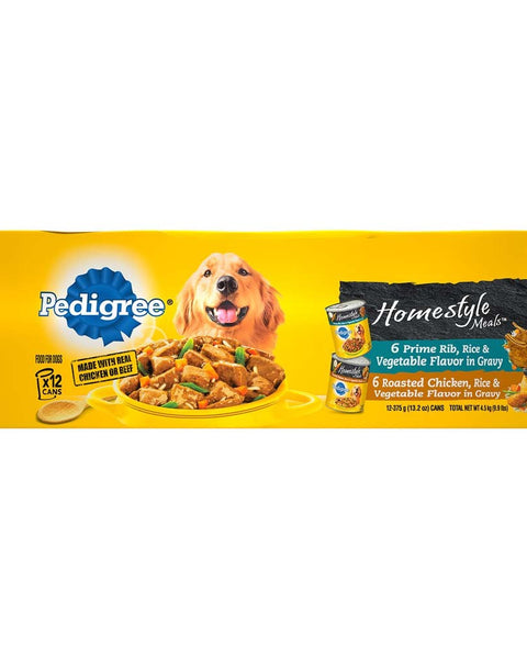 Pedigree Homestyle Meals Adult Wet Dog Food Variety Pack (Prime Rib, Roasted Chicken) 13.2oz. (Case of 12)