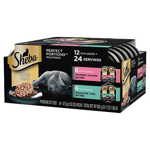 Sheba Perfect Portions Cuts in Gravy Wet Cat Food Variety Pack (Gourmet Salmon, Sustainable Tuna) 2ea/2.6 oz, 12 pk  (2 pack)