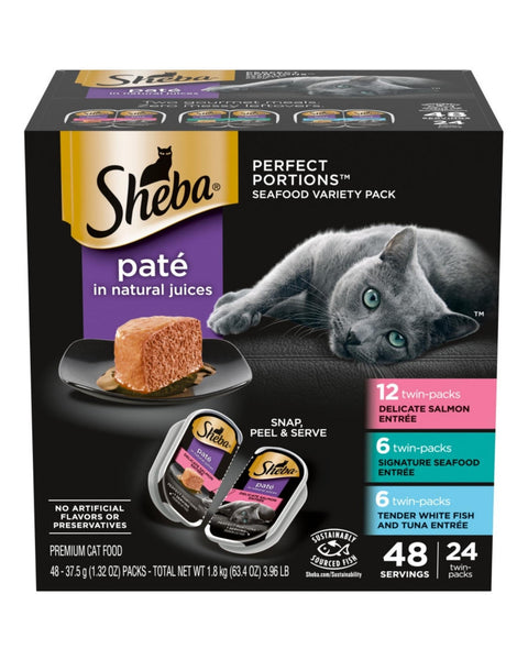 Sheba Perfect Portions Pate Wet Cat Food Seafood Variety Pack (Salmon, Seafood, Whitefish/Tuna), 1ea/2.65oz.