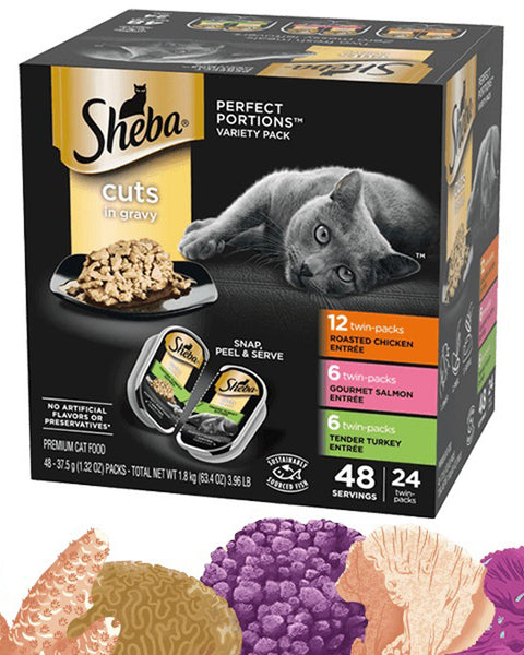 Sheba Perfect Portions Cuts in Gravy Wet Cat Food Variety Pack (Chicken, Salmon, Turkey) 1ea/2.6 oz, 24 pk