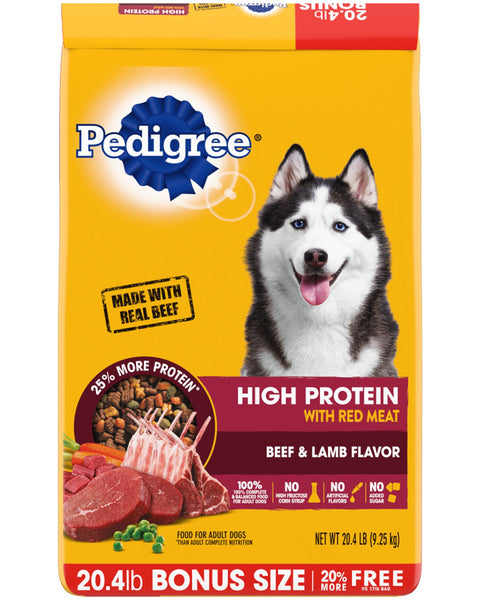 Pedigree High Protein Adult Dry Dog Food w/Red Meat Beef & Lamb 1ea/20.4 lb