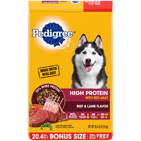 Pedigree High Protein Adult Dry Dog Food w/Red Meat Beef & Lamb 1ea/20.4 lb