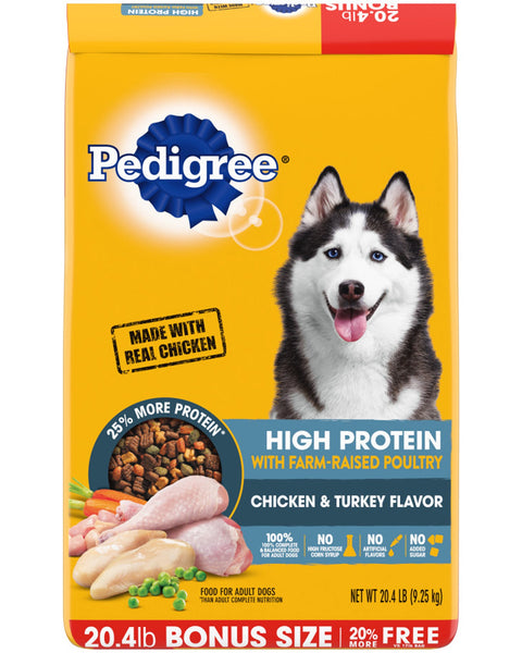 Pedigree High Protein Adult Dry Dog Food w/Farm-Raised Poultry Chicken & Turkey 1ea/20.4 lb