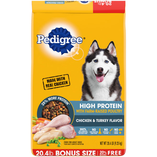 Pedigree High Protein Adult Dry Dog Food w/Farm-Raised Poultry Chicken & Turkey 1ea/20.4 lb