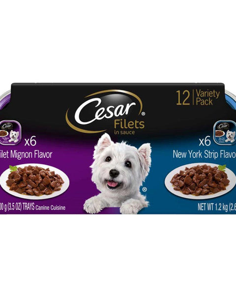 Cesar Filets in Gravy Adult Wet Dog Food Variety Pack (Filet Mignon, New York Strip) 42.3oz. (Case of 12)  2 case minimum