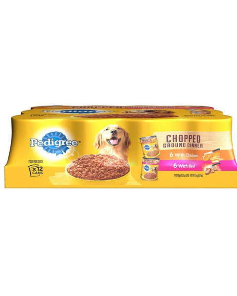 Pedigree Chopped Ground Dinner Adult Wet Dog Food Variety Pack (Beef, Chicken) 13.7oz. (Case of 12)