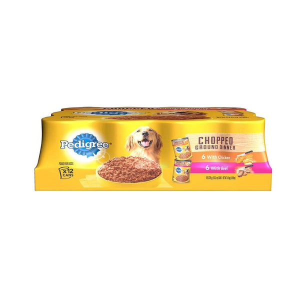 Pedigree Chopped Ground Dinner Adult Wet Dog Food Variety Pack (Beef, Chicken) 13.7oz. (Case of 12)