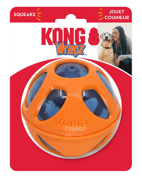 KONG Wrapz Dog Toy Ball Orange 1ea/LG