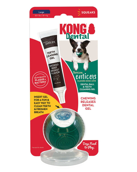 KONG Dental Ball w/Tropiclean Enticer Teeth Cleaning Gel Honey Chicken 1ea/LG, 1 oz