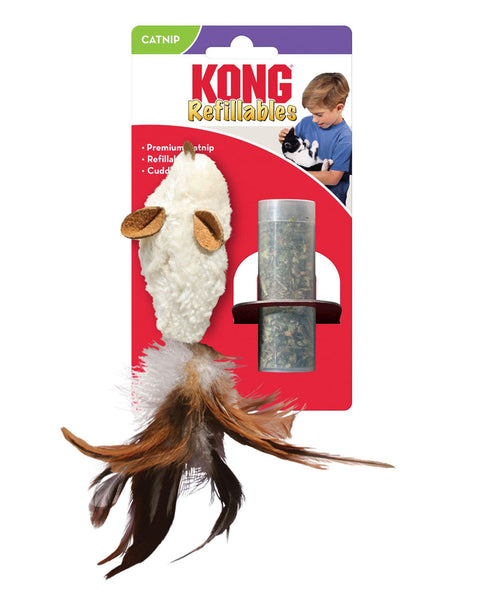 KONG Refillable Feather Mouse Catnip Cat Toy White 1ea/One Size