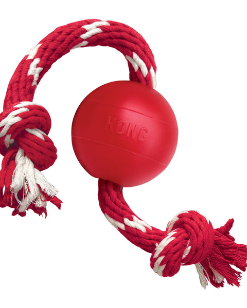 KONG Ball with Rope Dog Toy Red 1ea/SM