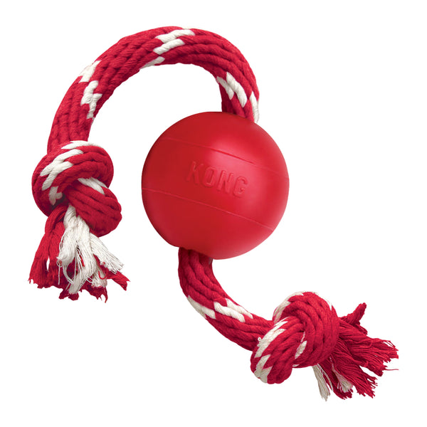 KONG Ball with Rope Dog Toy Red 1ea/SM