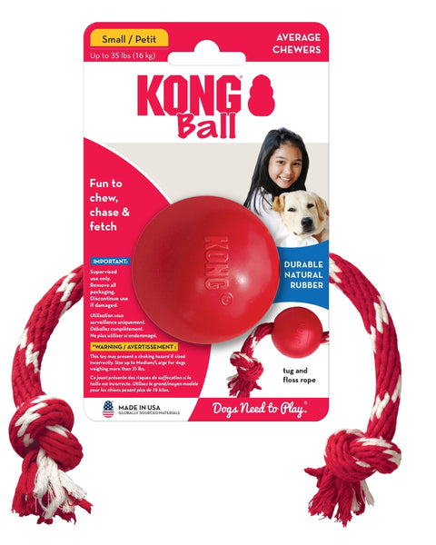 KONG Ball with Rope Dog Toy Red 1ea/SM