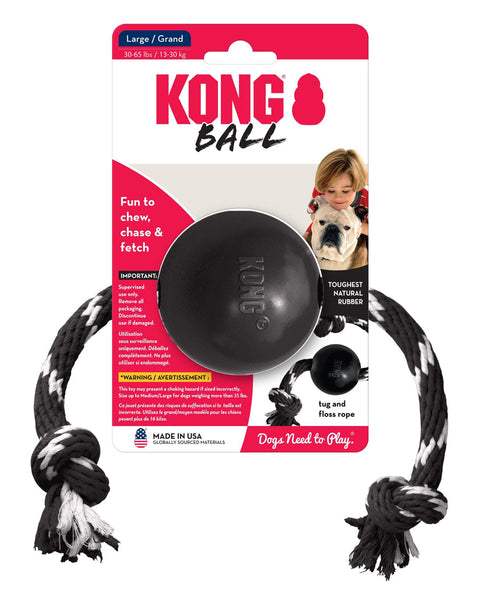 KONG Extreme Ball with Rope Dog Toy Black/White 1ea/LG