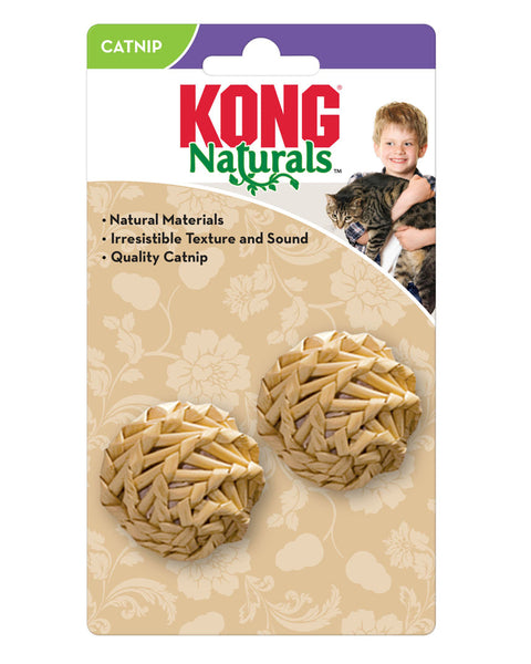 KONG Natural Straw Ball Catnip Toy Beige 1ea/One Size, 2 pk