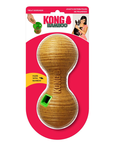 KONG Bamboo Treat Dispenser Dumbbell Dog Toy Tan 1ea/MD, 3.25 in