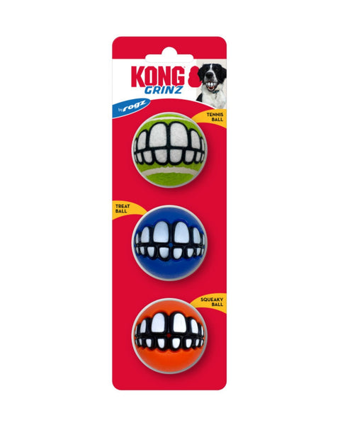 KONG Grinz by Rogz Variety Ball Dog Toys 1ea/SM, 3 pk