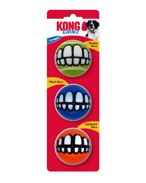 KONG Grinz by Rogz Variety Ball Dog Toys 1ea/MD, 3 pk