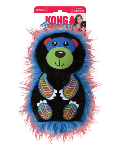 KONG Roughskinz Suedez Bear Squeaker Dog Toy Black 1ea/MD