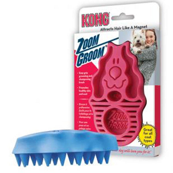 KONG Zoomgroom Rubber Dog Brush Raspberry 1ea/LG
