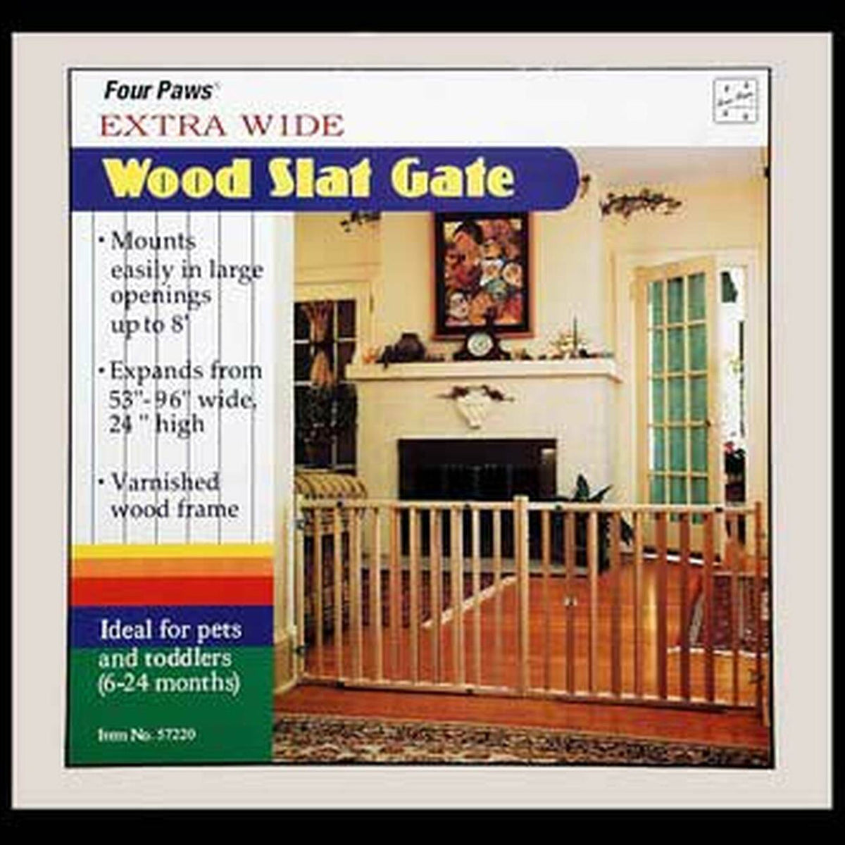 Four Paws Extra Wide Epandable Vertical Wood Slat Dog Gate Brown 1ea/51-93 in W X 24 in H