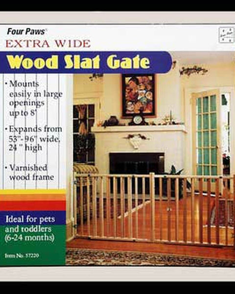 Four Paws Extra Wide Epandable Vertical Wood Slat Dog Gate Brown 1ea/51-93 in W X 24 in H