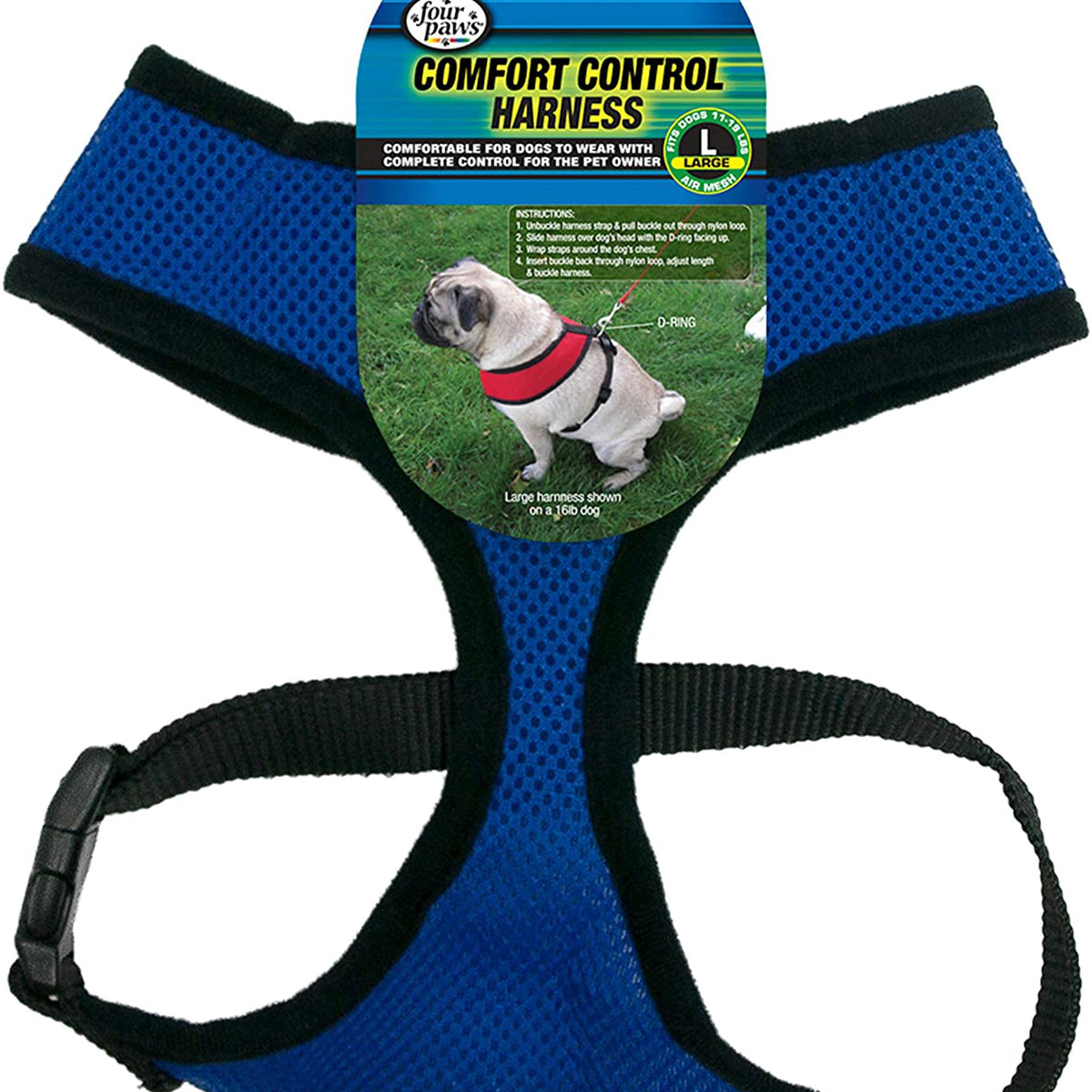 Four Paws Comfort Control Dog Harness Blue 1ea/Extra Large