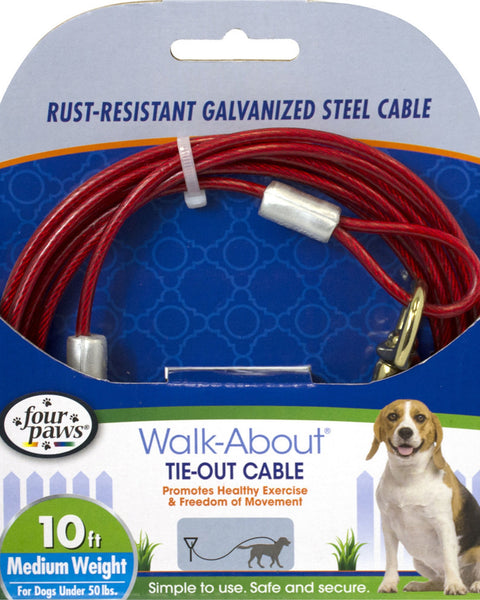 Four Paws Medium Weight Dog Tie Out Cable Red 1ea/10 ft