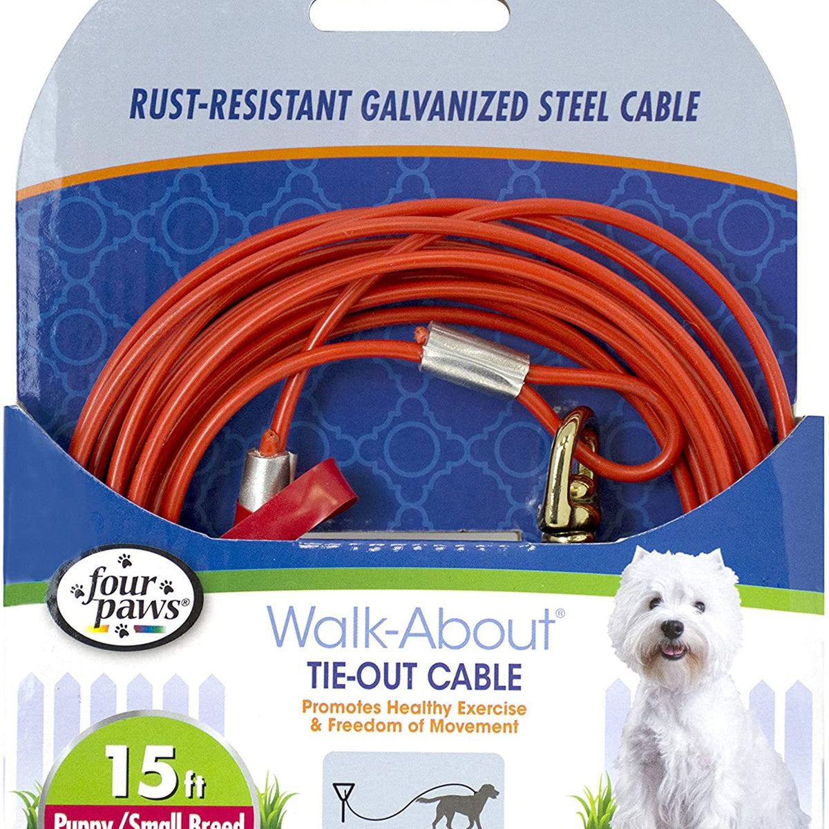 Four Paws Medium Weight Dog Tie Out Cable Red 1ea/15 ft
