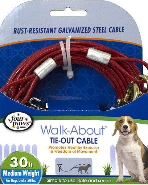 Four Paws Medium Weight Dog Tie Out Cable Red 1ea/30 ft