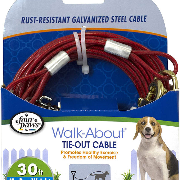 Four Paws Medium Weight Dog Tie Out Cable Red 1ea/30 ft