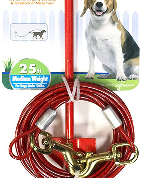 Four Paws Roam About Dog Tie Out Stake with Cable Red 1ea/25 ft