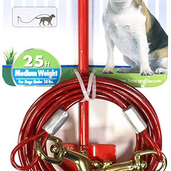 Four Paws Roam About Dog Tie Out Stake with Cable Red 1ea/25 ft