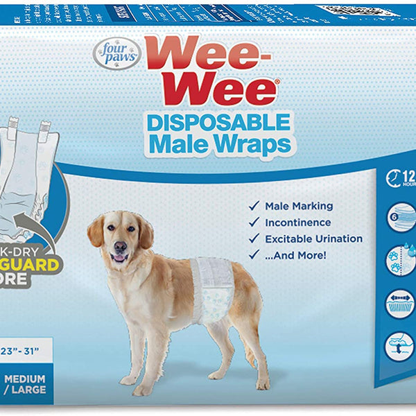Four Paws Wee-Wee Disposable Male Dog Wraps 12 Count 1ea/Medium / Large